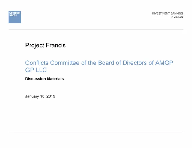 Goldman Sachs — Project Francis investment banking deck cover