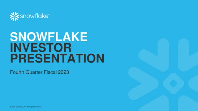 Snowflake — Snowflake Investor Presentation investment banking deck cover
