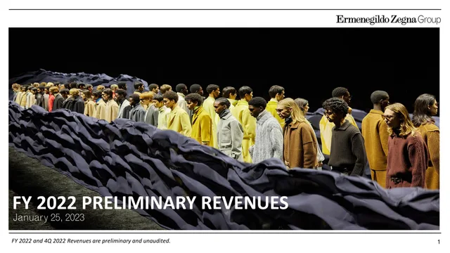 Zegna — FY 2022 Preliminary Revenues investment banking deck cover