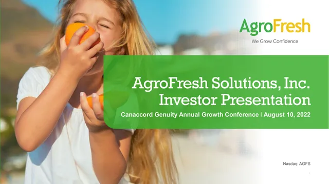 Agrofresh — AgroFresh Solutions, Inc. Investor Presentation investment banking deck cover