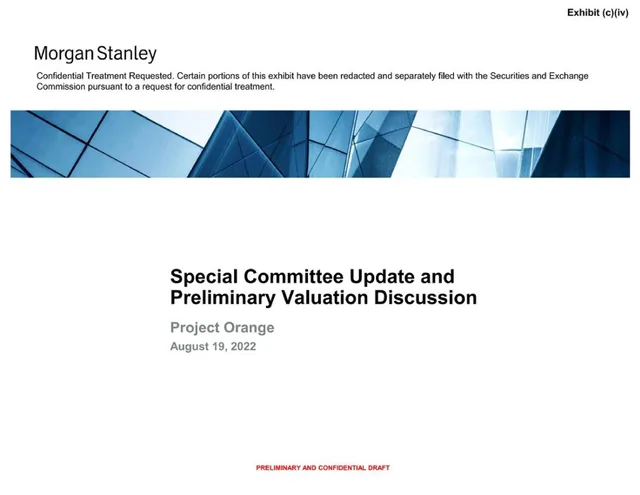 Morgan Stanley — Special Committee Update and Preliminary Valuation Discussion investment banking deck cover