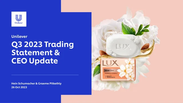 Unilever — Q3 2023 Trading Statement & CEO Update investment banking deck cover