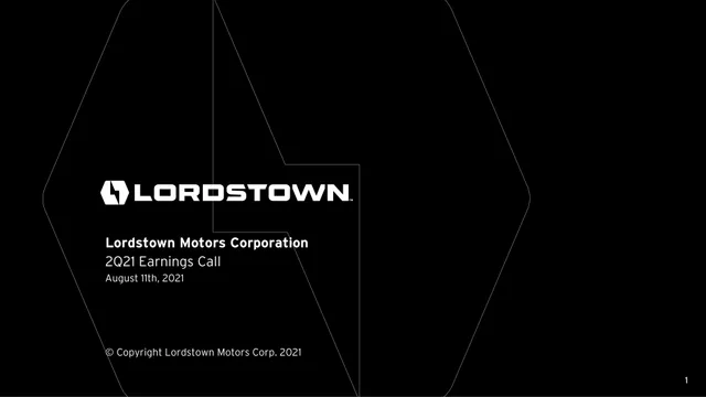 Lordstown Motors — Lordstown Motors Corporation investment banking deck cover