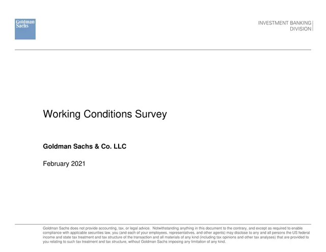 Goldman Sachs — Working Conditions Survey investment banking deck cover