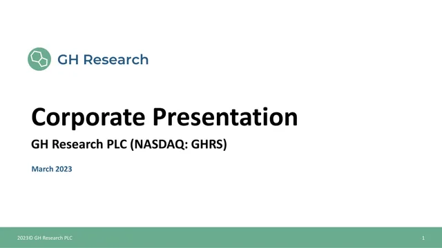 Gh Research — Corporate Presentation investment banking deck cover