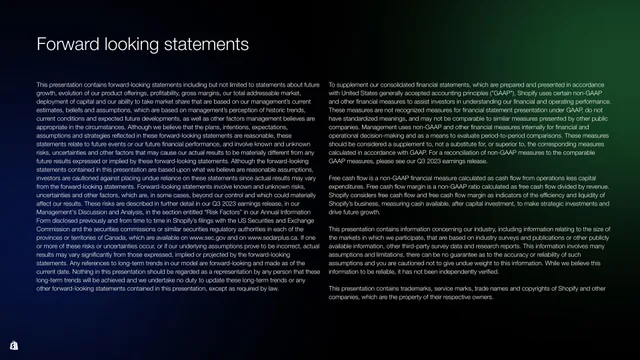 Shopify — Forward looking statements investment banking deck cover