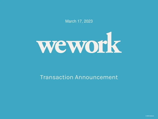 Wework — cover slide investment banking deck cover