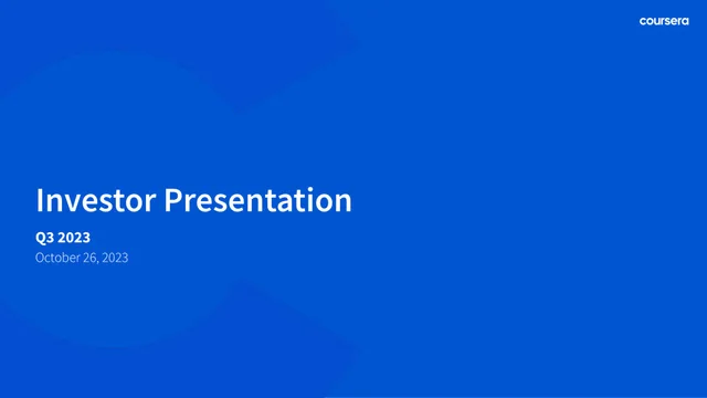 Coursera — Investor Presentation investment banking deck cover
