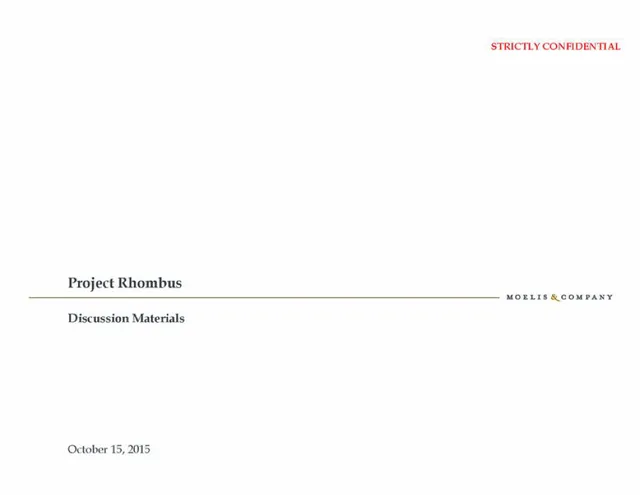 Moelis Company — Project Rhombus investment banking deck cover