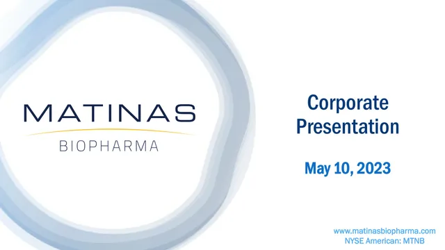 Matinas Biopharma — Corporate Presentation investment banking deck cover