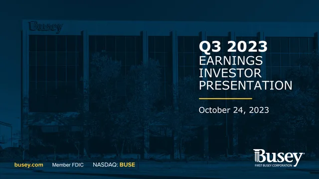 First Busey — Q3 2023 Earnings Investor Presentation investment banking deck cover
