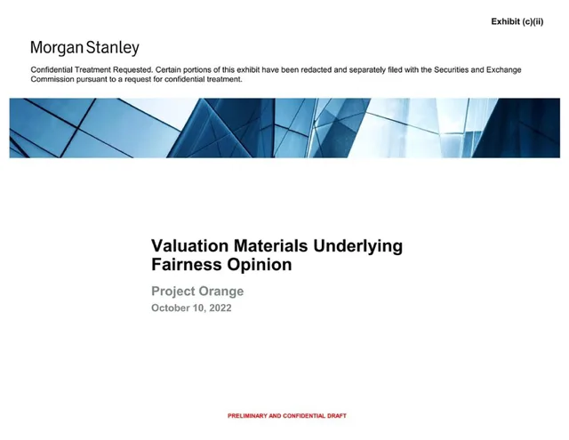 Morgan Stanley — Valuation Materials Underlying Fairness Opinion investment banking deck cover