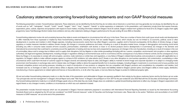 Diageo — Cautionary statements concerning forward-looking statements and non-GAAP financial measures investment banking deck cover