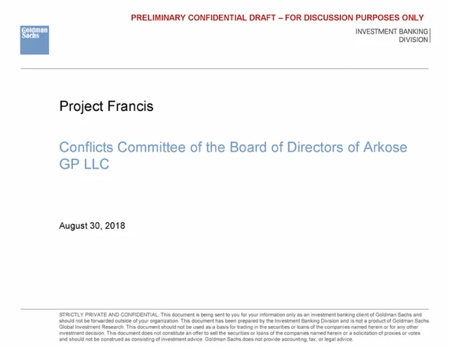 Goldman Sachs — Project Francis investment banking deck cover