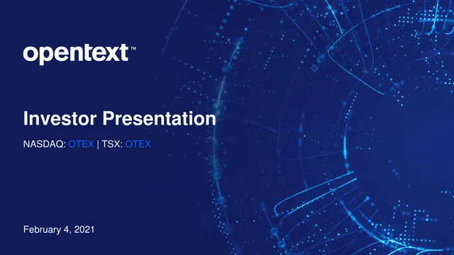 Opentext — Investor Presentation investment banking deck cover