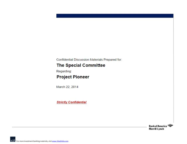 Bank Of America — Project Pioneer investment banking deck cover