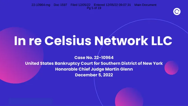 Celsius Network — In re Celsius Network LLC investment banking deck cover