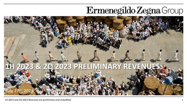Zegna — 1h 2023 & 2q 2023 Preliminary Revenues investment banking deck cover
