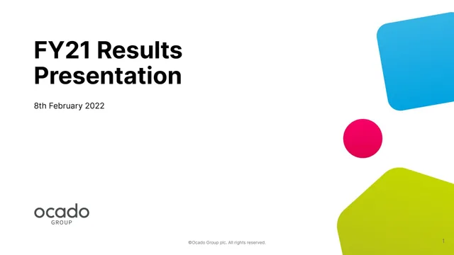 Ocado — FY21 Results Presentation investment banking deck cover