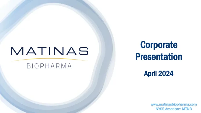 Matinas Biopharma — Title Slide investment banking deck cover