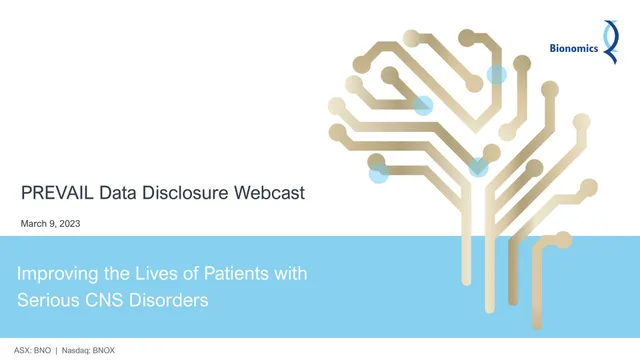 Bionomics — PREVAIL Data Disclosure Webcast investment banking deck cover