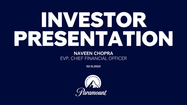 Paramount — Investor Presentation investment banking deck cover