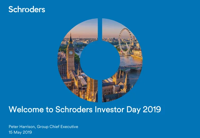 Schroders — Welcome to Schroders Investor Day 2019 investment banking deck cover