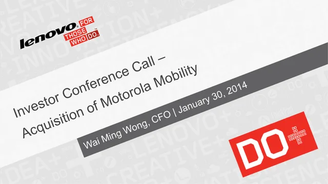 Lenovo — Investor Conference Call – Acquisition of Motorola Mobility investment banking deck cover
