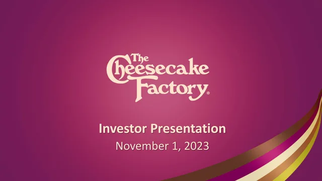 Cheesecake Factory — Title Slide investment banking deck cover