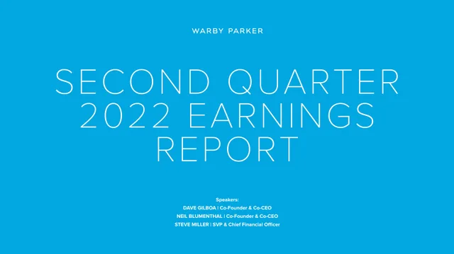 Warby Parker — Second Quarter 2022 Earnings Report investment banking deck cover