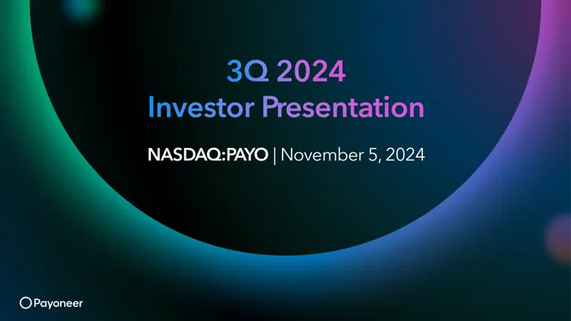 Payoneer — 3Q 2024 Investor Presentation investment banking deck cover