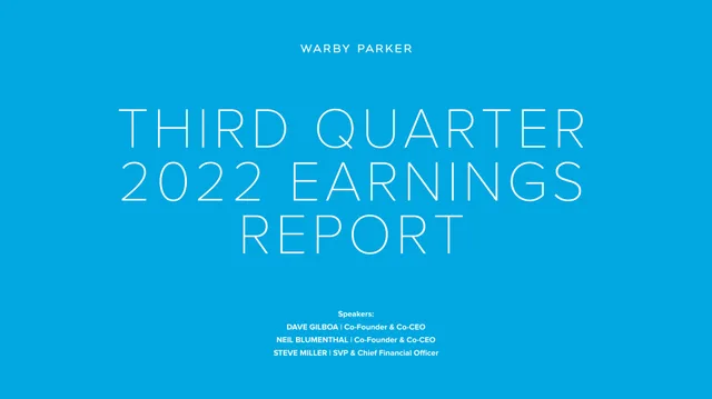 Warby Parker — Third Quarter 2022 Earnings Report investment banking deck cover