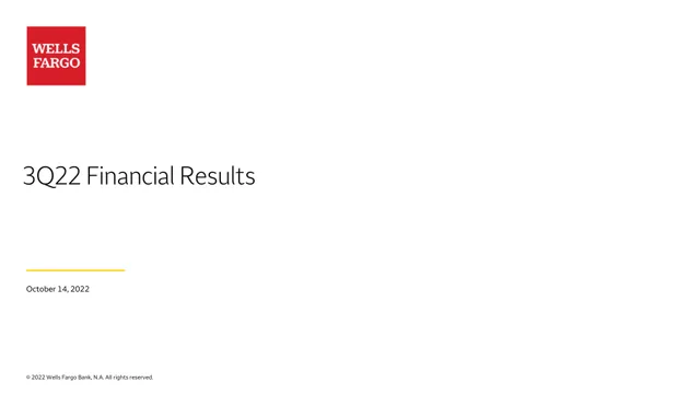 Wells Fargo — 3Q22 Financial Results investment banking deck cover