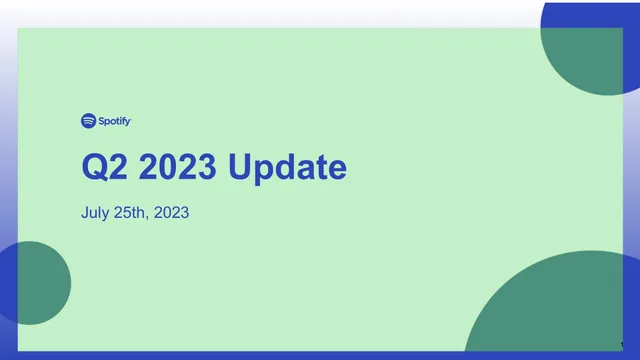 Spotify — Q2 2023 Update investment banking deck cover