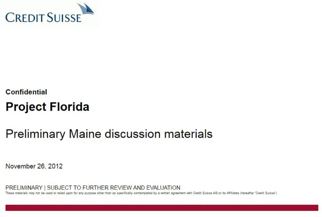 Credit Suisse — Project Florida investment banking deck cover