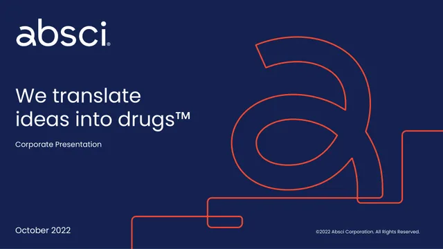 Absci — Corporate Presentation Cover investment banking deck cover