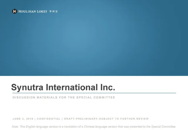 Houlihan Lokey — Synutra International Inc. investment banking deck cover