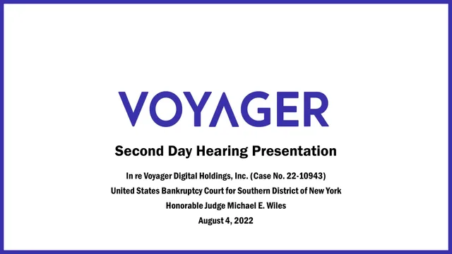 Voyager Digital — Second Day Hearing Presentation investment banking deck cover