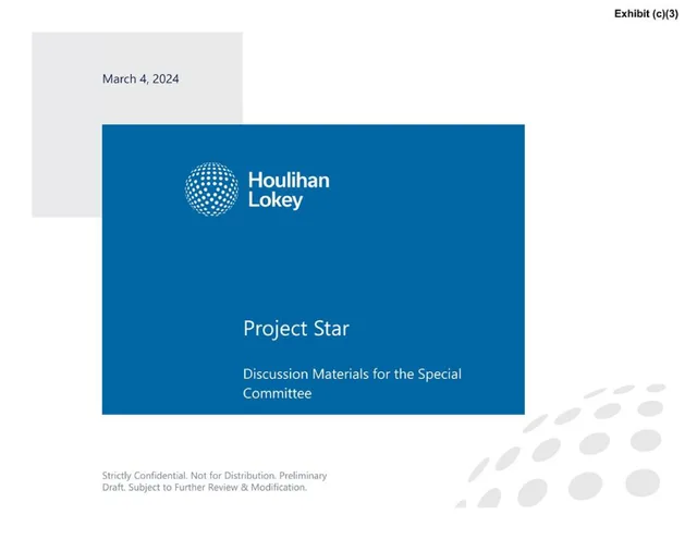 Houlihan Lokey — Project Star investment banking deck cover