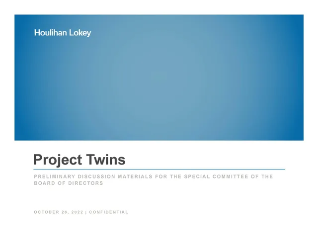 Houlihan Lokey — Project Twins investment banking deck cover