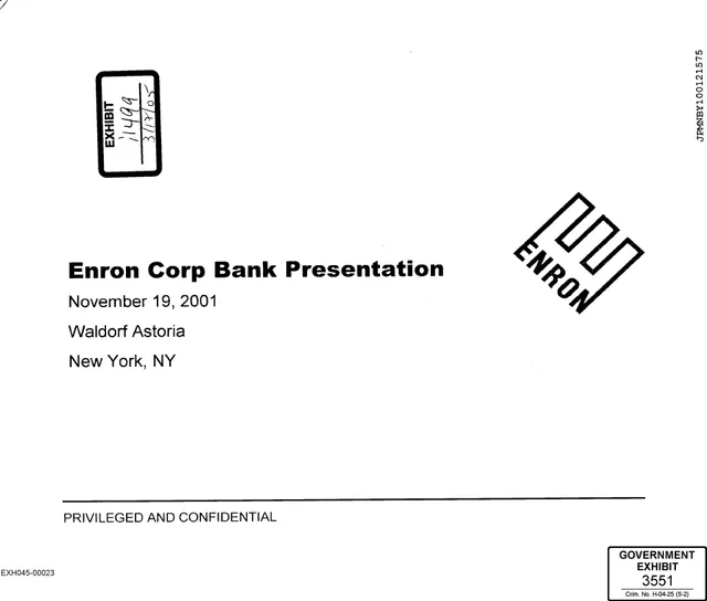Enron — Enron Corp Bank Presentation investment banking deck cover