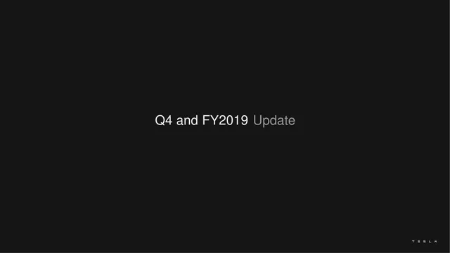 Tesla — Q4 and FY2019 Update investment banking deck cover