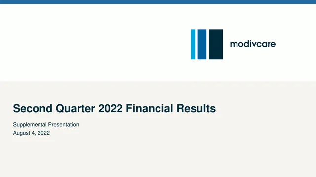 Modivcare — Second Quarter 2022 Financial Results investment banking deck cover