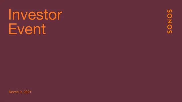 Sonos — Investor Event investment banking deck cover
