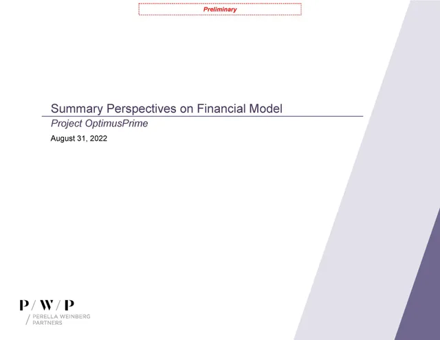 Perella Weinberg Partners — Summary Perspectives on Financial Model investment banking deck cover
