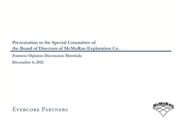 Evercore — Presentation to the Special Committee of the Board of Directors of McMoRan Exploration Co. investment banking deck cover