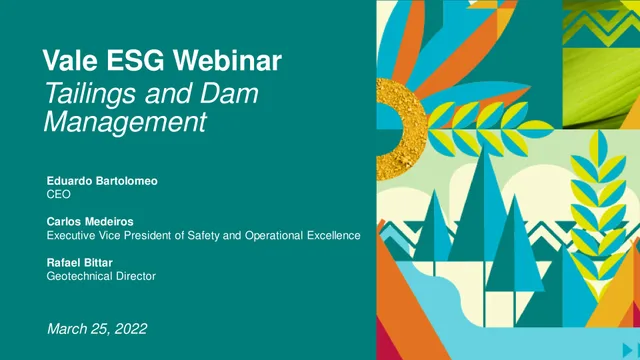Vale — Vale ESG Webinar Tailings and Dam Management investment banking deck cover