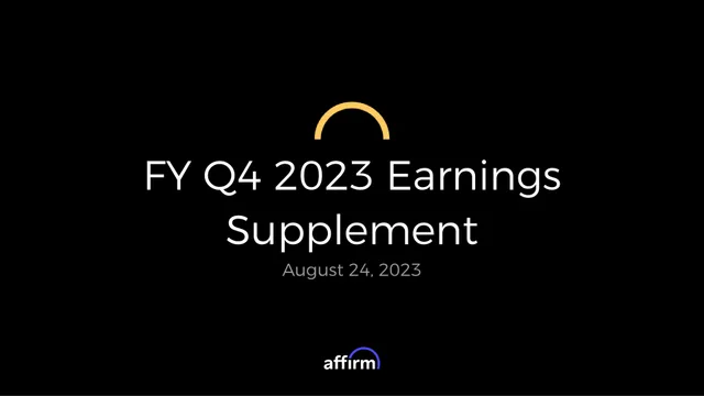 Affirm — FY Q4 2023 Earnings Supplement investment banking deck cover
