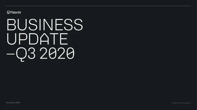 Palantir — Business Update investment banking deck cover
