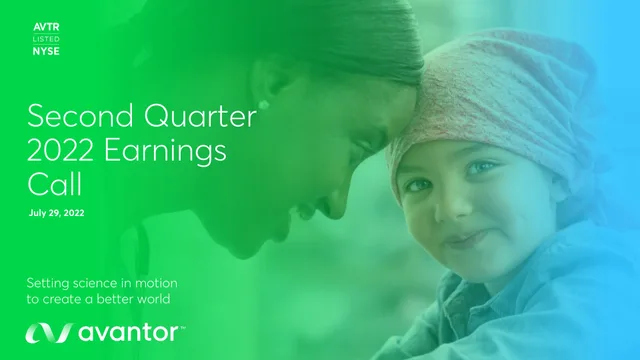 Avantor — Second Quarter 2022 Earnings Call investment banking deck cover